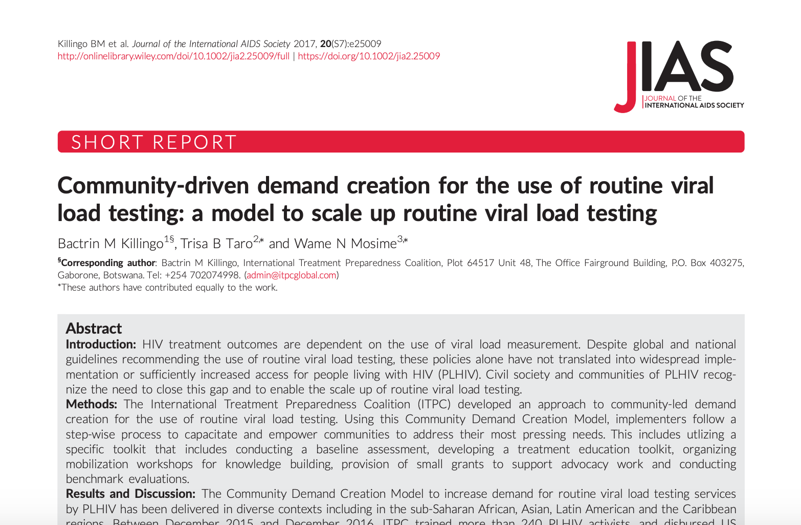 Community Demand Creation Model for Routine Viral Load Testing